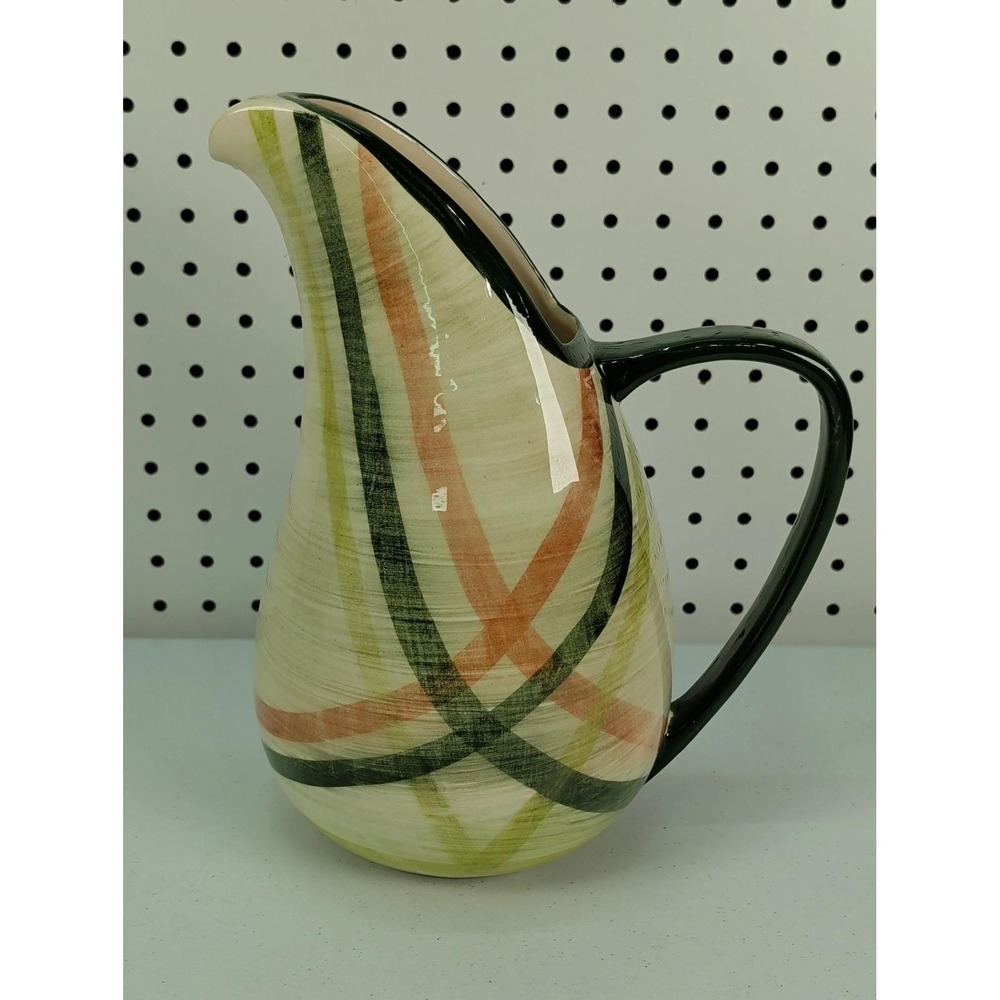 Vernon Kilns Tam O'Shanter Pattern Ceramic Pitcher Vintage 11" Tall